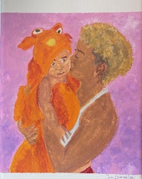 a painting of a woman hugging a baby