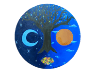 a painting of a tree and a moon
